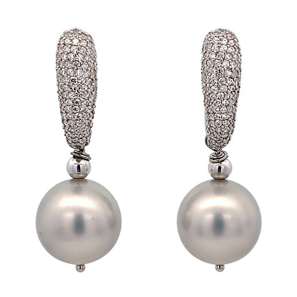 Ohrhänger, Silber , rhodiniertt, Zirkonia weiß, Muschelkernperle