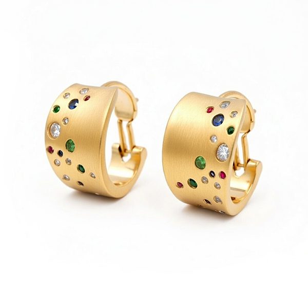 8233BG123 Ohrschmuck, Silber gelbvergoldet, synth. Saphire, Zirkoniasteine