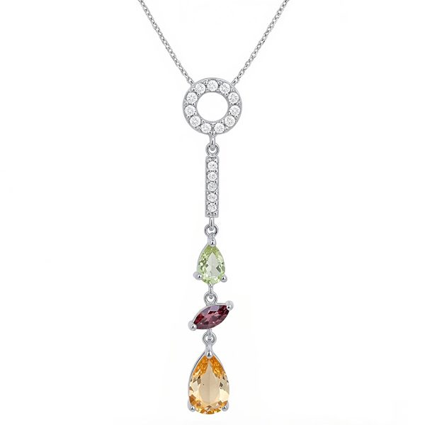 8253AW123B Anhänger inkl. Kette ,Rhodiniert,Formmix, Zirkonia bunt ,