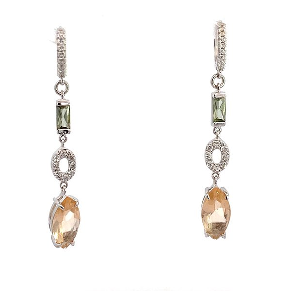 ohrhänger Silber rhodiniert Zirkoniasteine weiß, graugrün und champagner Formmix