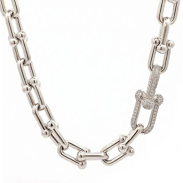 U- Collier rhodiniert  poliert weiße Zirkoniaelemente