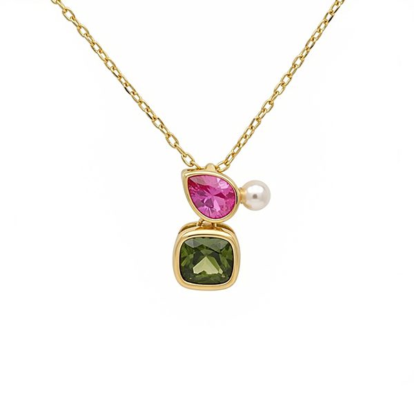 8269AG7 Anhänger inkl. Kette Formmix, Perle, Zirkonia olivgrün, pink