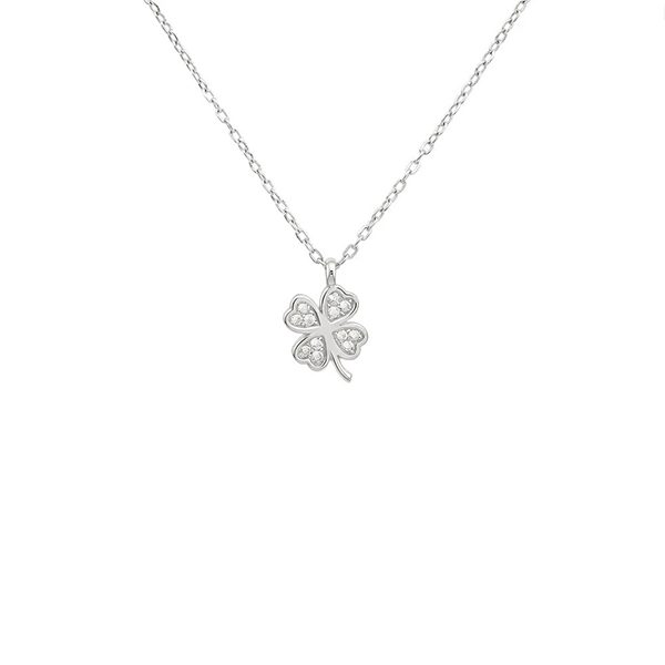 8295AW Anhänger inkl. Kette Silber rhodiniert Kleeblatt weiße Zirkonia