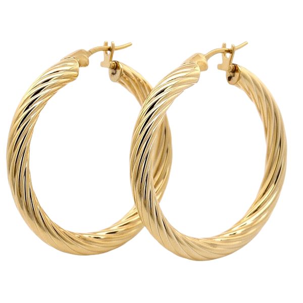 8335B1G Creolen rund Silber gelbvergoldet gedrehte Rillen Bügel