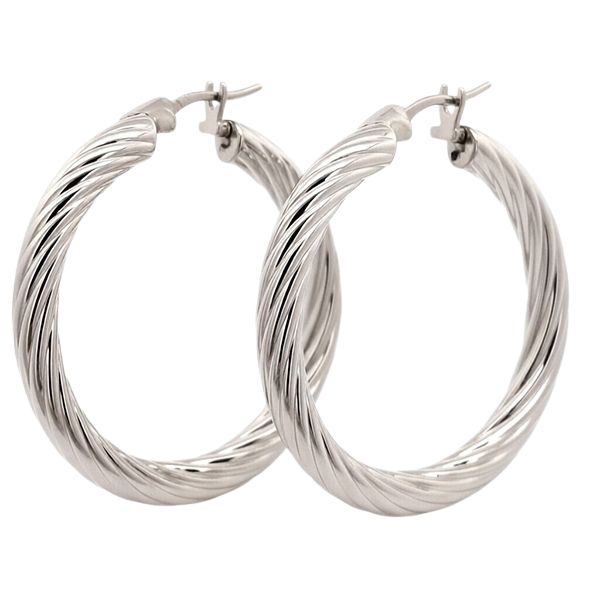 8335B1W Creolen rund Silber rhodiniert gedrehte Rillen Bügel