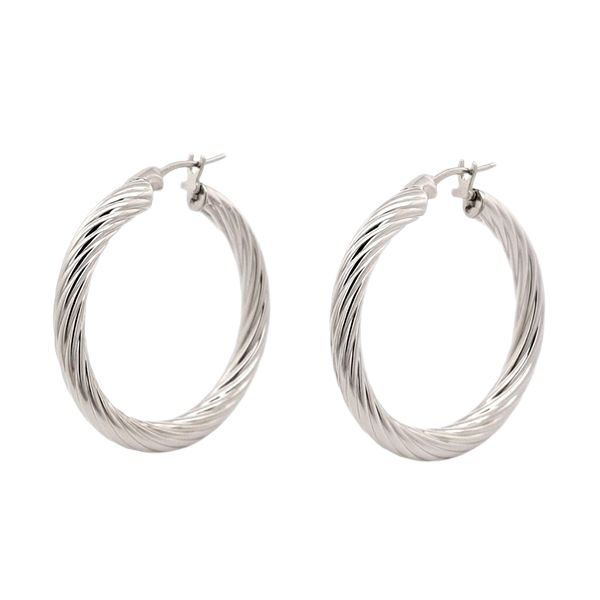 8335BW Creolen rund Silber rhodiniert gedrehte Rillen Bügel