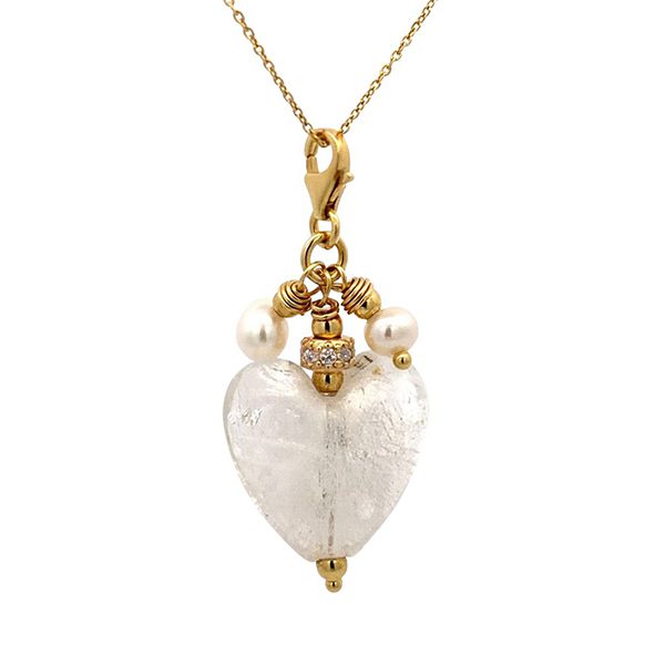 7911G Anhänger ohne Kette, Glasherz, Silber vergoldet Zirkoniasteine weiß