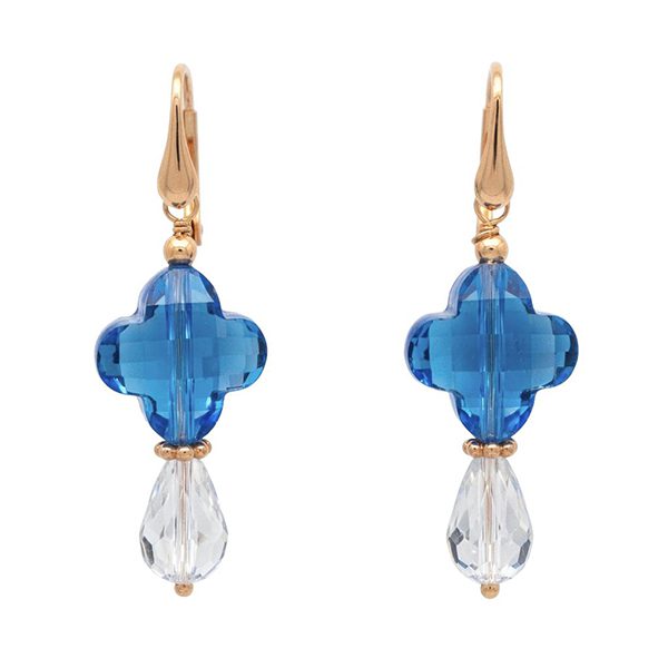 7915BR4 Anhänger inkl. Kugelkette, Silber ,rosevergoldet, Kleeblatt blau, Tropfen grau, facettiert, Perle