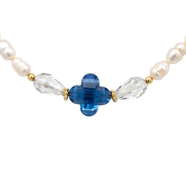 7915DG4 Armband, Perle, Silber, gelbvergoldet, Zirkonia, Klee blau, Tropfen grau