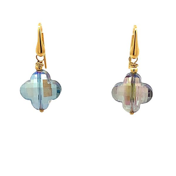 7918BG4 Ohrhänger, Bügel, Silber, gelbvergoldet, Klee, Zirkoniasteine grau