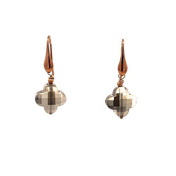 7918BR2 Ohrhänger, Bügel, Silber, rosevergoldet, Klee, Zirkoniasteine grau