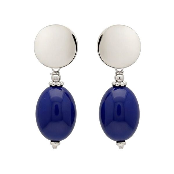 8085BW Ohrhänger, Oval, rund, Silber, rhodiniert, poliert, dunkelblauer Werkstoff