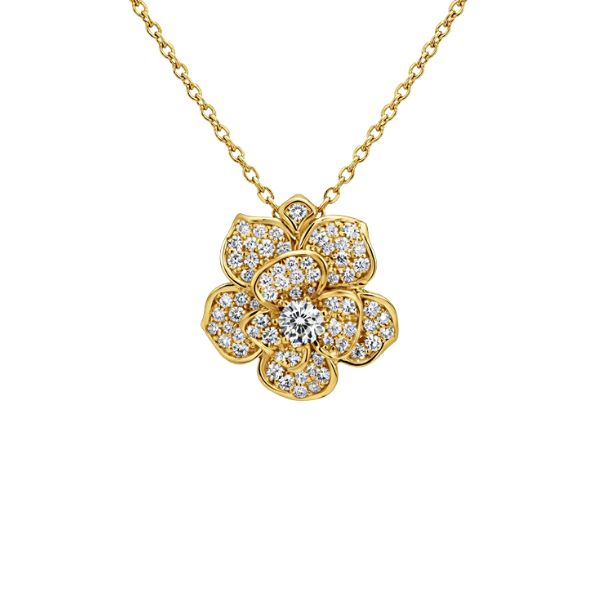 Anhänger inkl. Kette, Blume Zi weiß, gelbvergoldet