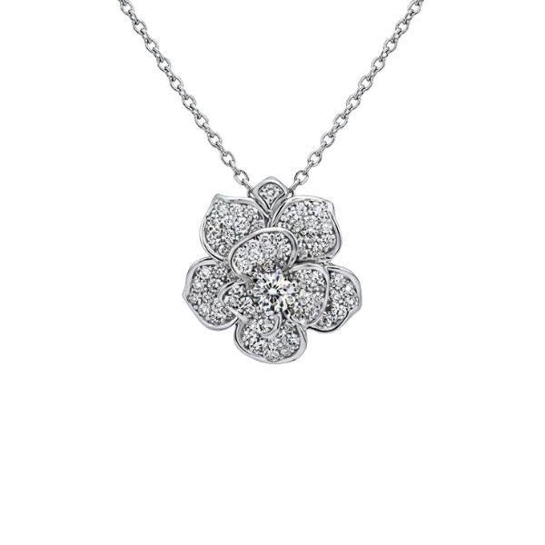 Anhänger inkl. Kette, Blume Zi weiß, rhodiniert 