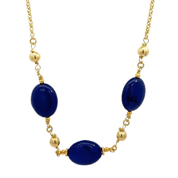 8286AG Collier gelbvergoldete Erbskette mit ovalen Lapislazulielementen