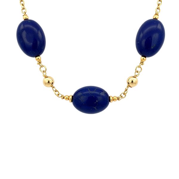 8286DG Armband gelbvergoldete Erbskette mit ovalen Lapislazulielementen