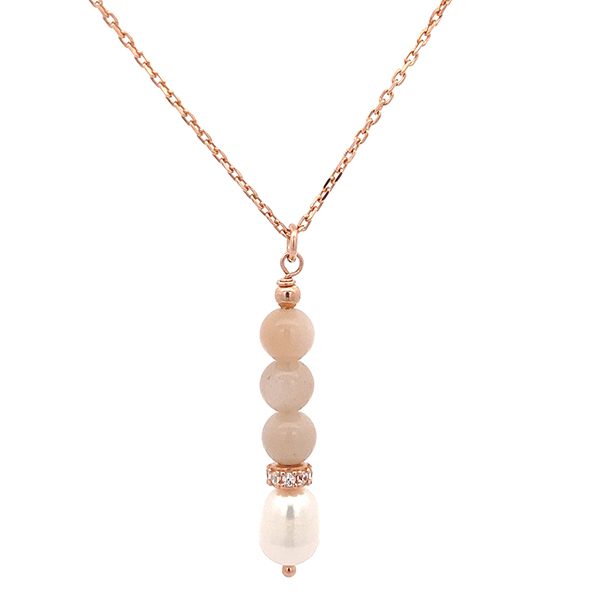 8287AR1 Collier Silber rosevergoldet Kugeln aus rosa synth. Tigerauge Zirkoniaelement und Süßwasserperle