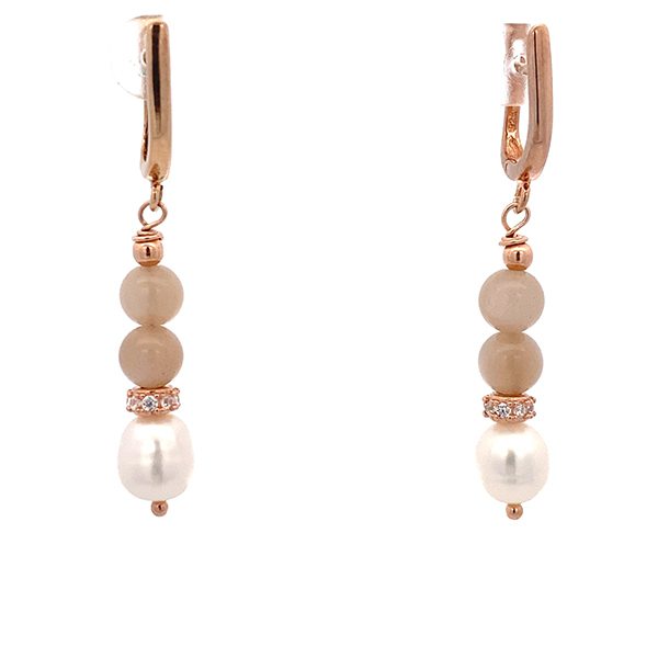 8287BR Ohrhänger rosevergoldet Brisur 2 rosa synth. Tigeraugenkugeln w