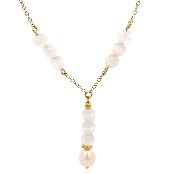 8288A1G Collier Silber gelbvergoldet Kugeln aus helle synth. Tigerauge Zirkoniaelement und Süßwasserperle