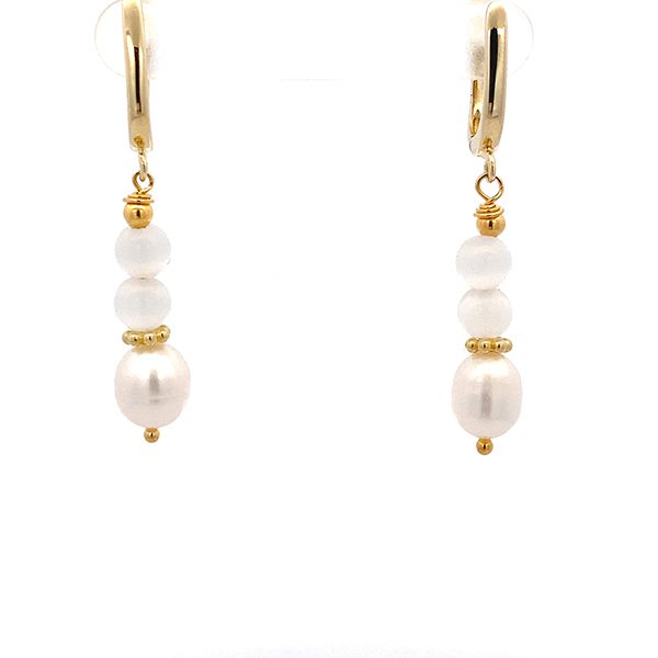 8288BG3 Ohrhänger Silber gelbvergoldet Kugeln aus helle synth. Tigerauge Zirkoniaelement und Süßwasserperle