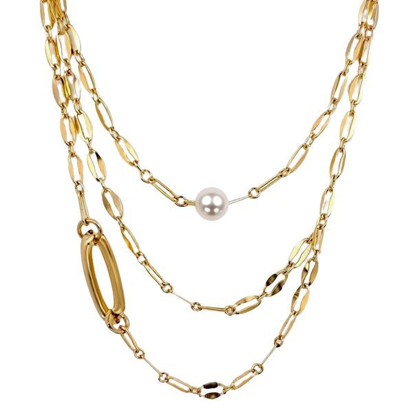 8325AG Collier Silber vergoldet Schiffsanker mit ovalen Elementen und Perlen