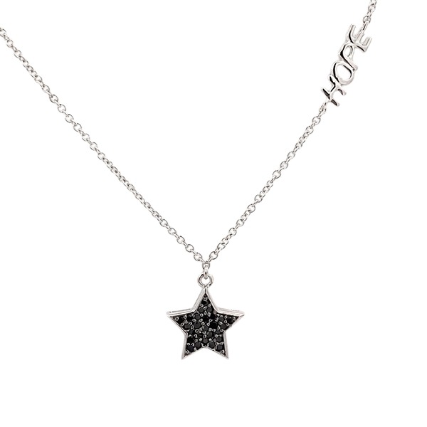 6289G Collier, Stern , schwarze Zirknoniasteine, Hope Schriftzug in Kette
