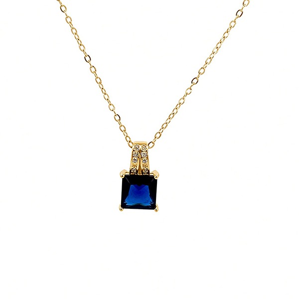 Anhänger inkl. Kette Zirkonia weiß, blau, eckig, gelbvergoldet