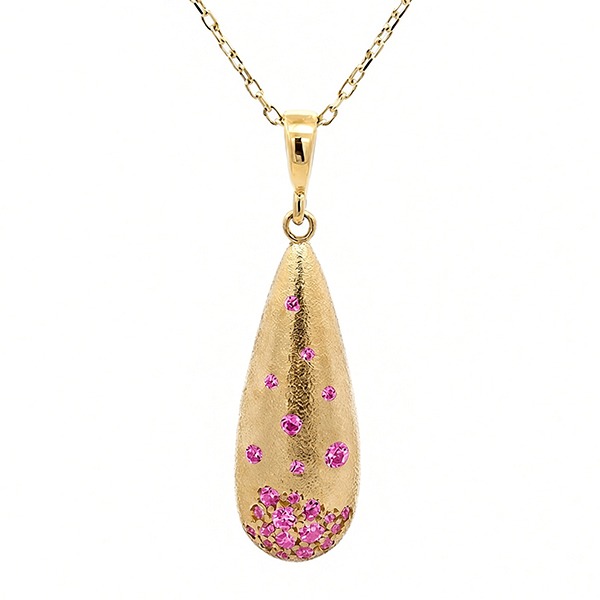 8309AG6 Anhänger inkl Kette Tropfen matt Silber gelbvergoldet Zirkonia pink