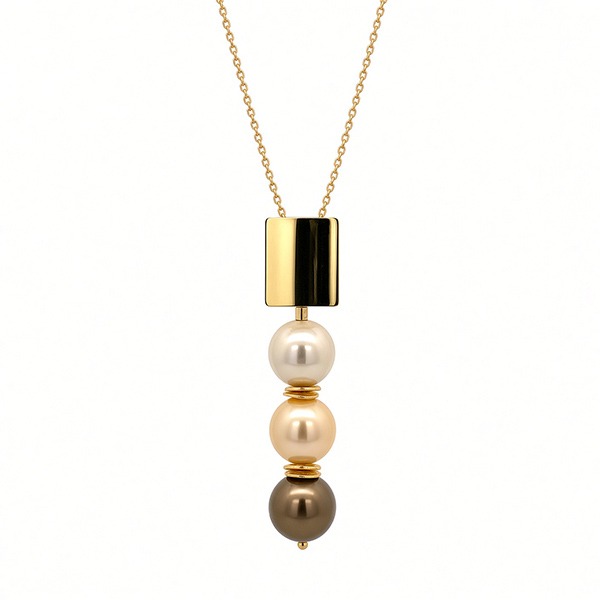 Anhänger inkl Kette, Muschelkern, rose, champagner und braun , vergoldete Zwischenteile