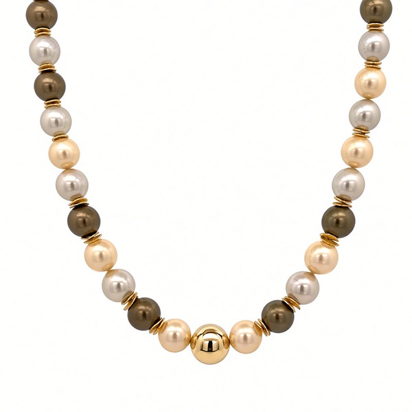 8369AG Muschelkern-Collier, creme und braun , vergoldete Zwischenteile