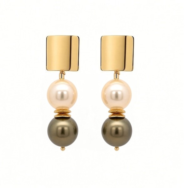 8369BG Muschelkern-Ohrhänger, creme und braun , vergoldete Zwischenteile
