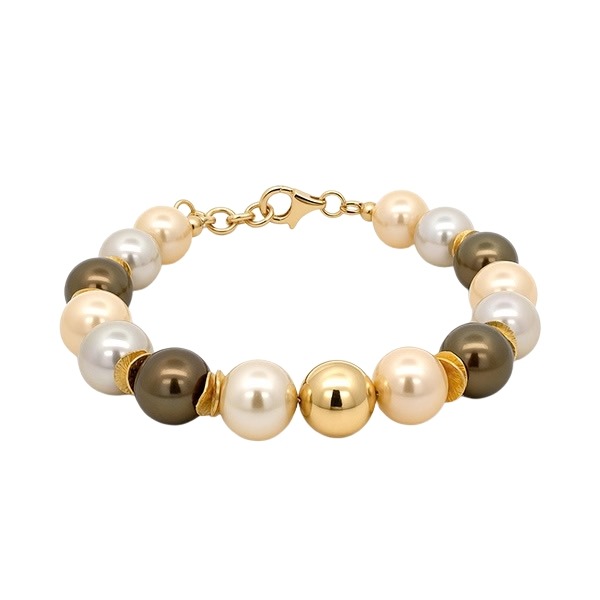 8369DG Muschelkern-Armband, creme und braun , vergoldete Zwischenteile